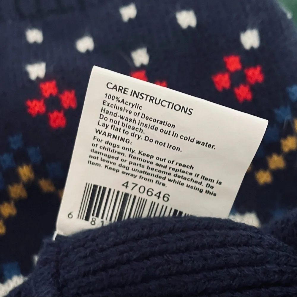 Vibrant Life navy blue Holiday Dog Turtleneck sweater button Collar Medium NWT